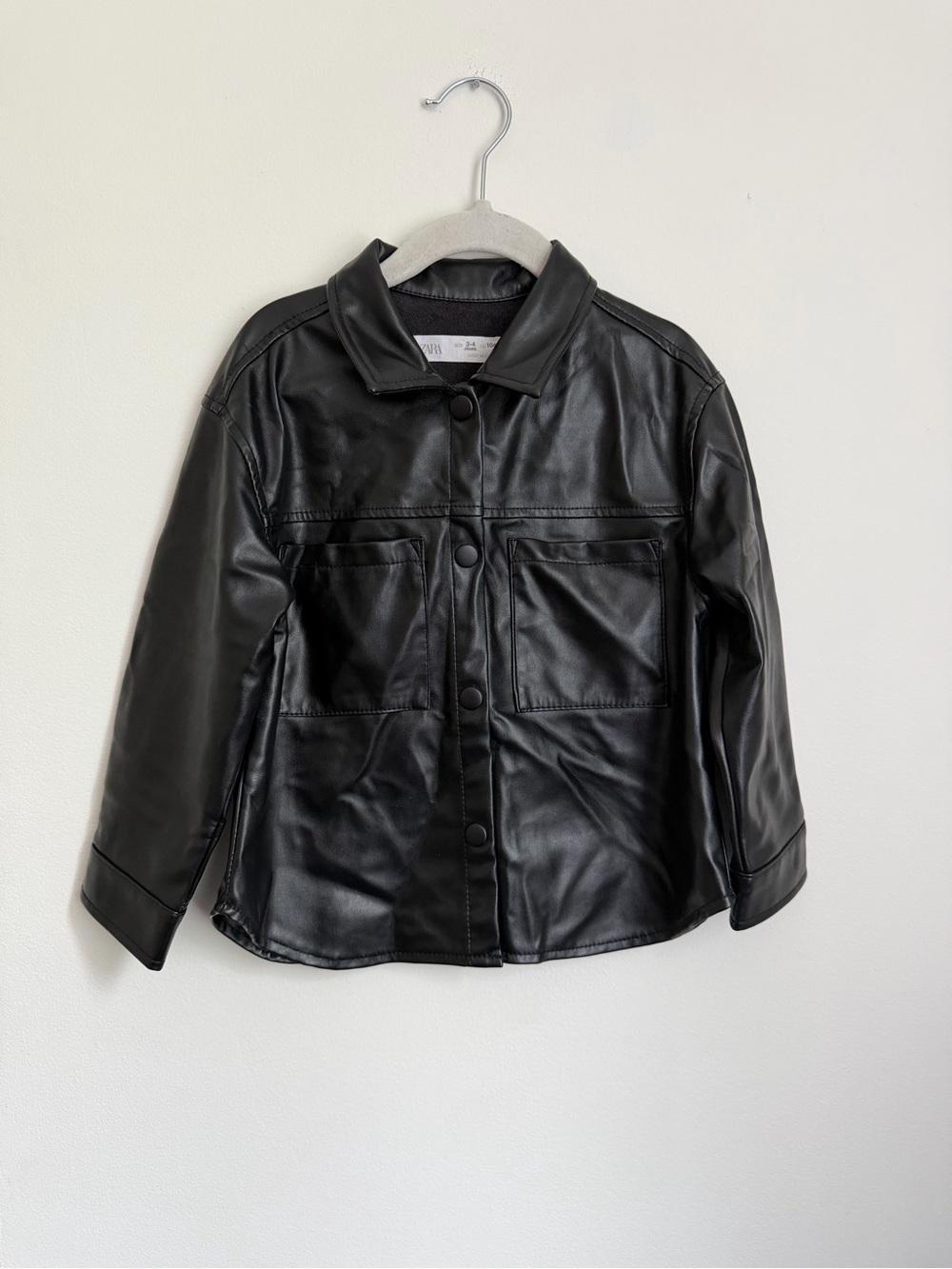 Zara Kids Black Faux Leather Button-Front Jacket (Size 3-4)